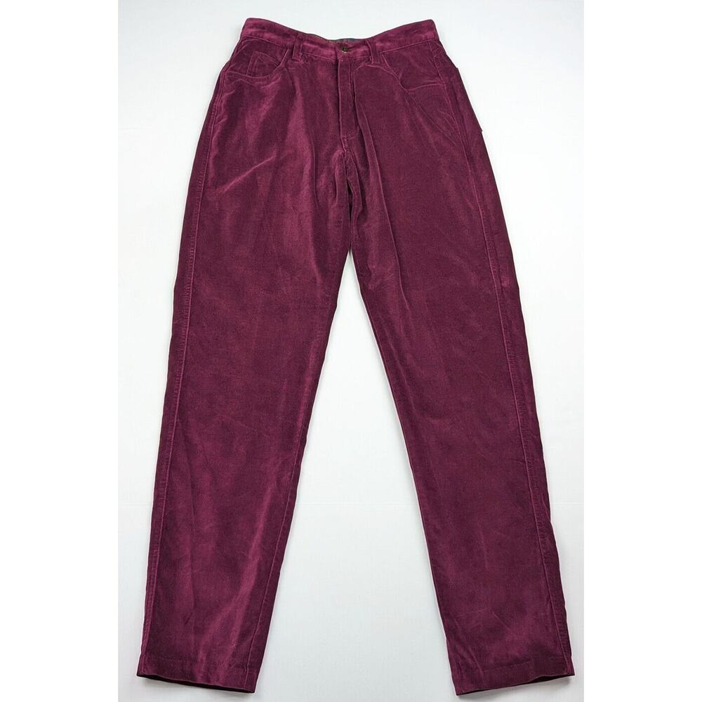 Vintage 80s Pants Magenta Pink Velvet High Waist Women's Size 8
